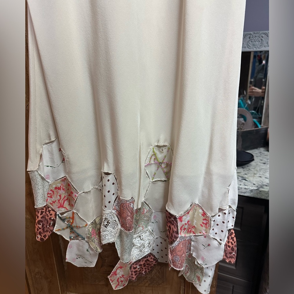 Sue Wong Cream Asymmetrical Dress with Pink & Gold Patchwork - Picture 6 of 16